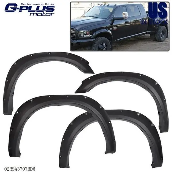 MOTOR GPLUS Set of 4 Injection Molded Pocket Bolt-On Rivet Style Fender Flares, Automotive Car Exterior Protector Mud Flaps & Splash Guards with Hardware for 10-17 Dodge Ram 2500/3500 Trucks, Includes Hardware