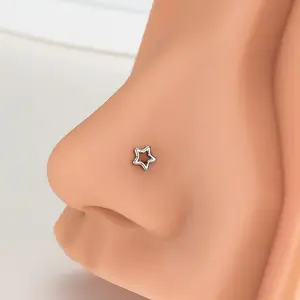 Oufer Titanium Hollow Star 20G L Shape Nostril Stud Non Tarnish Piercing Jewelry