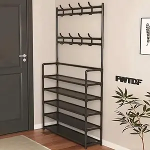 3-in-1 Entryway Organizer: Shoe Rack with Coat Rack, 5-Tier Shoe Storage Stand with 8 Hooks, Freestanding Hall Tree for Living Room, Bedroom