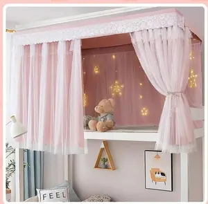 Princess Style Double  Panels,Dorm Home Solid Thicken Bunk Blackout Bed Curtains Cloth Bed Canopy Men Women Single Sleeper, Beige