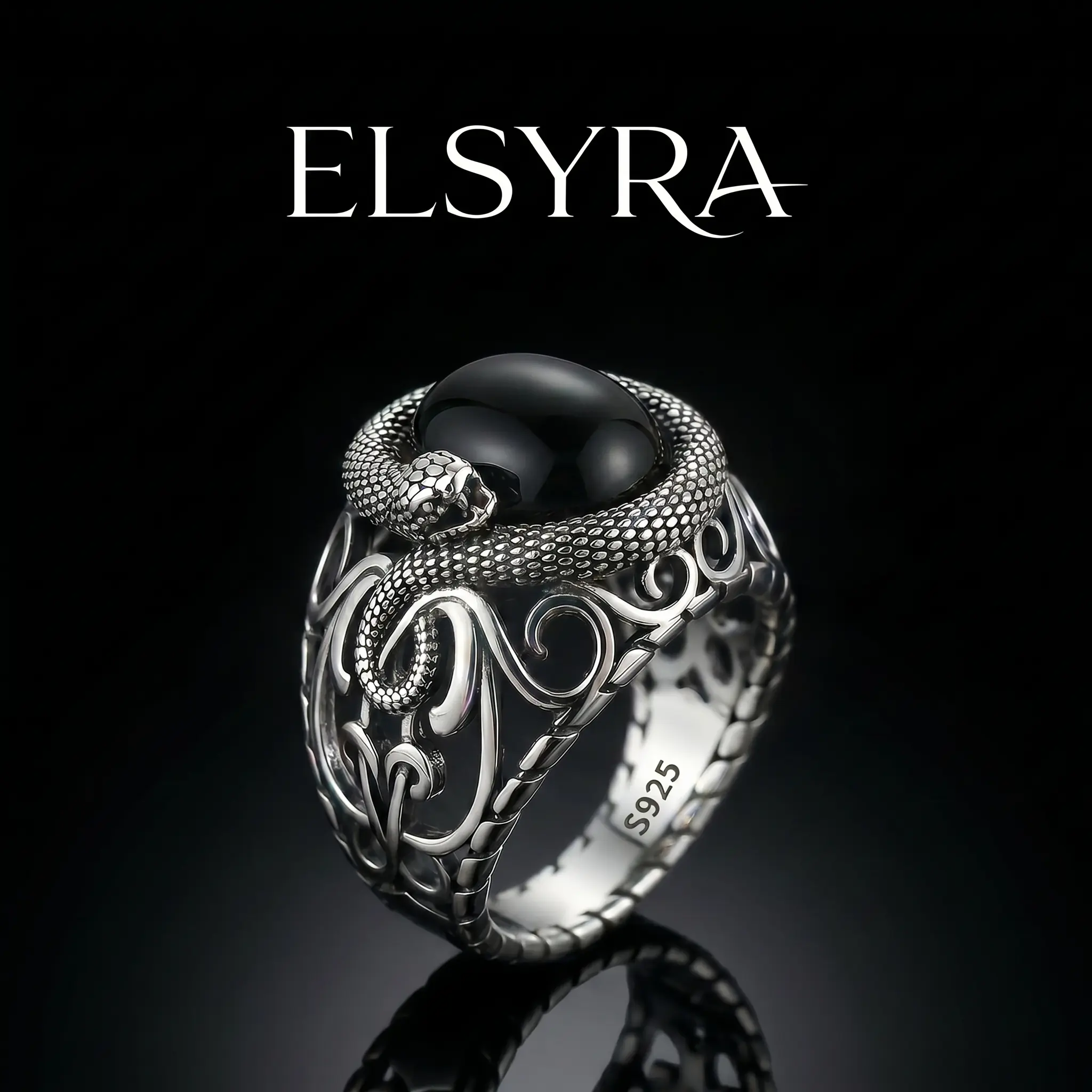 S925 Sterling Silver with Vintage Gothic Snake Ring for man as Cocktail Party, Gothic style Men's Punk Style Charm Ring, Dark Aesthetic Ring attractive with Black zirconite Gemstone, Birthday gift, for Hip Hop punk style