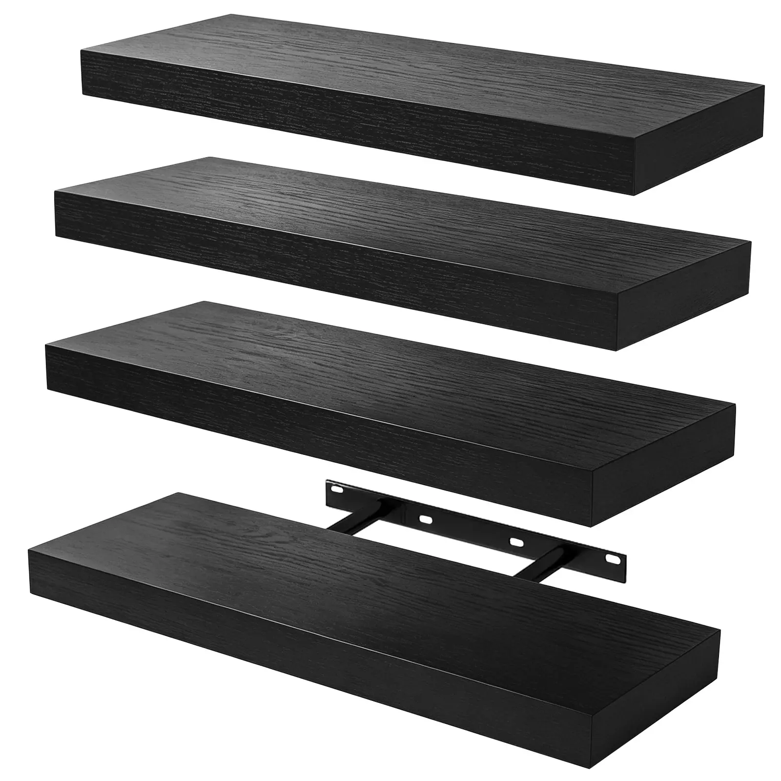Floating Shelves for Wall – 16 Inch Floating Shelf for Kitchen, Bedroom, Living Room, Bathroom, Home & Wall Decor - Mounted Bathroom Shelves with Invisible Brackets Black, 4 Pack