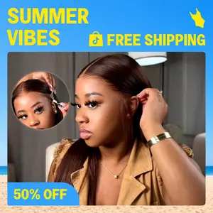 [Chocolate Brown] Megalook #4 Brown 13x6 HD Lace Frontal Wigs Straight 180% 250% Density Put on Go Glueless Wig Human Hair Pre-plucked Natural Hairline With Drawstring Band #Summervibes