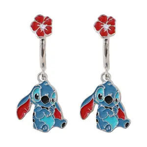Disney Stitch Floral Earrings with Red Flower Charms and Blue Stitch Design for Kids' Accessories