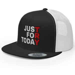 NX Just for Today Embroidered Flat Bill Trucker Hat High Crown Adjustable Sobriety Anniversary Sober AA NA Recovery Cap