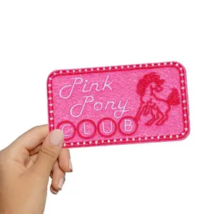 Pink Pony Club Embroidered Patch, Embroidery Applique, Embroidery Design, Embroidery Craft, 1 Count Iron on Sew on Patches for Clothing, Cap, Bag, Jacket, DIY Gift for Kids