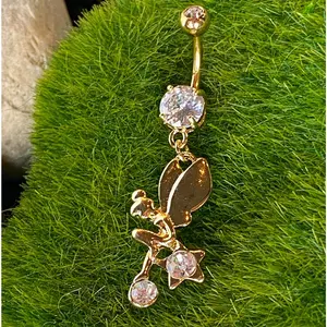 14kt Gold Plated Fairy Star CZ Gem Belly Ring Tinkerbell Pierced Navel Naval