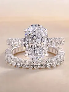 2Pcs/set Glamorous Cubic Zirconia Ring For Women For Wedding Engagement Party Jewelry Valentine's Day Gift Bridal Engagement Ring