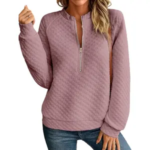 Womens Half Zip Up Quilted Sweatshirt Lightweight Stand Collar Long Sleeve Shirt Raglan Sleeve Casual Loose Fit Lightweight Quilted Jacket for Daily Wear, Hiking, Outdoor
