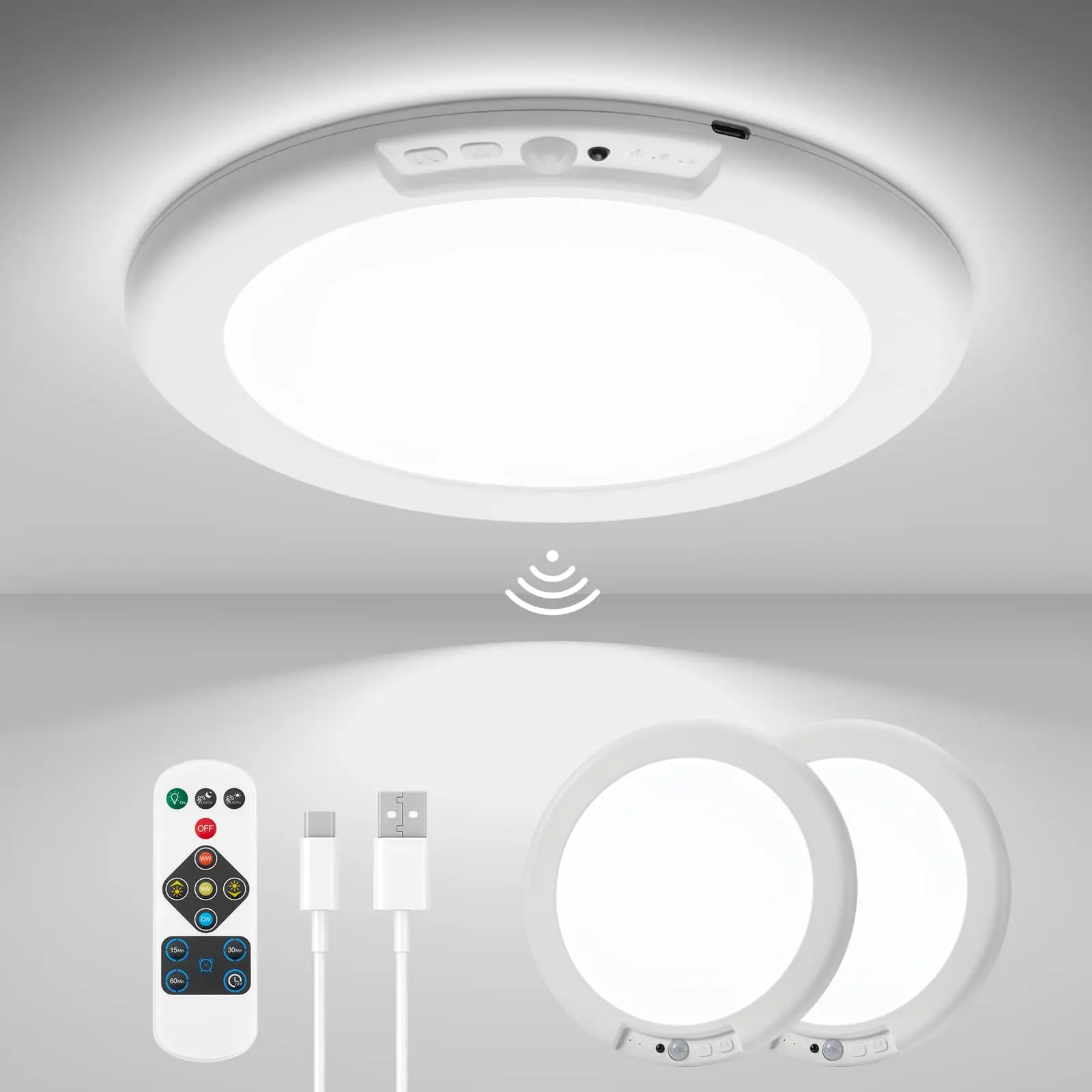 Rechargeable Motion Sensor Ceiling Light with Remote - Magnetic Wireless Ceiling Light Battery Powered for Closet Shower Stairs Shed Hallway ect summerwins