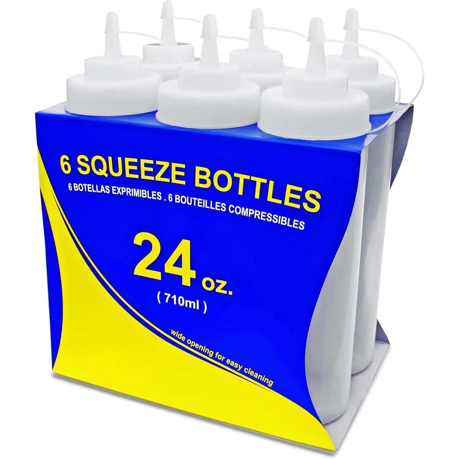 24 oz Clear Squeeze Bottle, Wide Mouth, Pack of 6