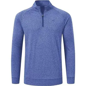 Mens Long Sleeve Quarter Zip Pullover Stand Collar Active Golf Polo Shirt 1/4 Zipper Fleece Lining Workout Top