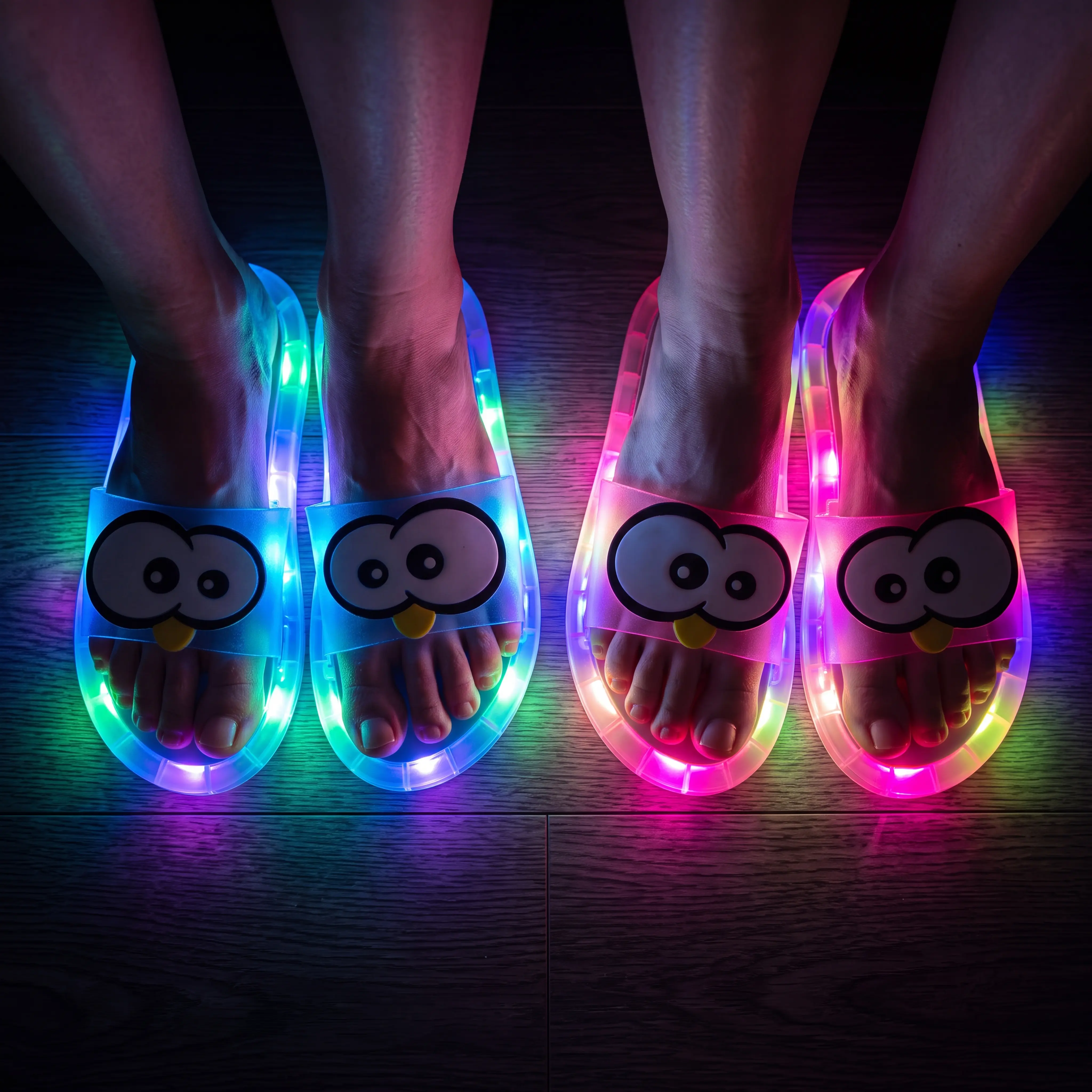 BIQIHERELED Light Up Slippers, Flashing Glow Slides, Cute Cartoon Open Toe Sandals, Glowing Slippers, LED Sandals, Festival Shoes, EDM Concert Accessories, Rave Party Footwear, Light Up Festival Outfit,Women's Heel-Activated Light-Up Slippers