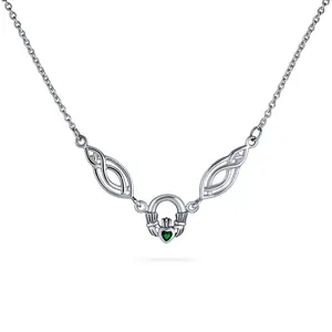 Celtic Friendship Heart Trinity Love Knot Claddagh Necklace Collar Red Garnet Accent