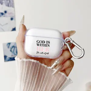 Pink Psalms Bible Quotes Pattern Protective Case for AirPods 4/3/2/1/Pro/Pro2 Soft TPU Earphone Cover, Transparent with Keychain