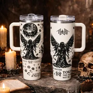 1pc 40oz Sleep Token Insulated Tumbler with Handle and Straw, Gothic Angel Moon Art Stainless Steel Travel Mug, Vacuum Water Bottle Keeps Drinks Cold Hot for Hours, Large Capacity Car Coffee Cup Gift, Thermos Cup