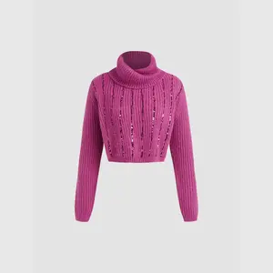 Cider [size 2-10] Wool-blend High Neck Sequin Stripe Knitted Top