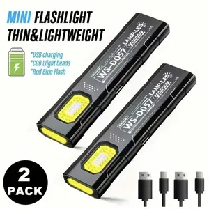 Rechargeable Work Light, 550 Lumens Flat Pocket Flashlight, Magnetic Base, Slim LED EDC Flashlight for Garage, Camping, Home, and Emergencies(2 PCS)