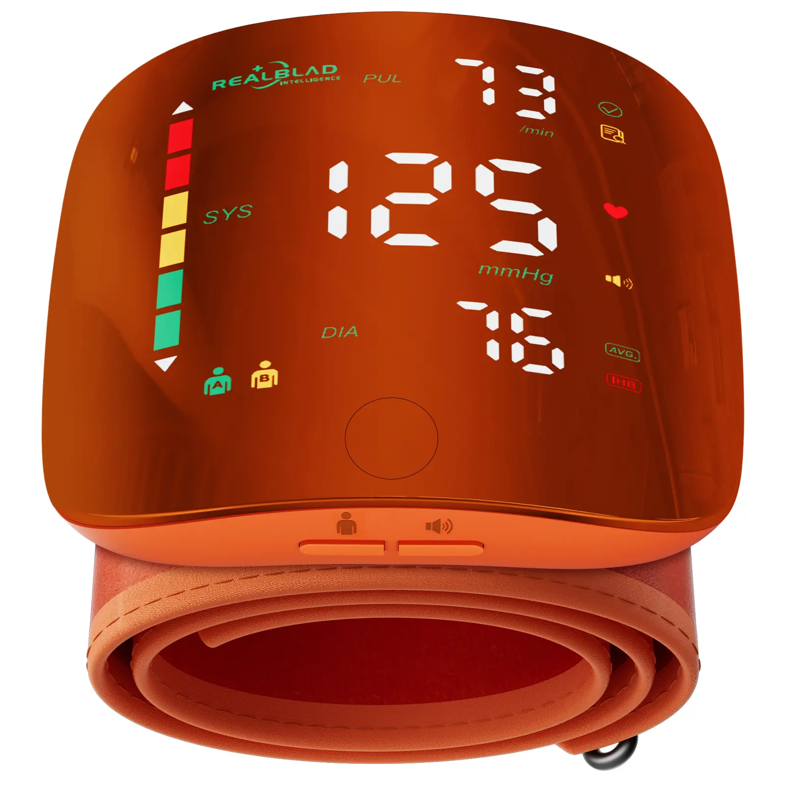 Orange Rechargeable Wrist Blood Pressure  with LED Touch Screen, Voice Broadcast & 99x2 Memory — Accurate Home BP Tracking Made Simple,Suitable 5.3 - 7.6 inches