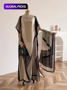 Women's Elegant Soft Kimono Beach Cover Up Dress & Scarf Set, Casual Trendy Long Kaftan Dress & Scarf for All Seasons, Fashionable Accessories for Women