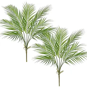 2 count Artificial Palm  Leaves 27.5"  Tropical Areca Palm Bushes Tree Leaf Large Faux Greenery Stem Shrubs for Indoor Outdoor  Garden Arrangement Jungle Safari Wedding Party Decor, 7 Leaves