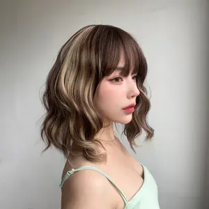 SMILCO | 14-Inch | Brown Highlight  | Curly Hair With Hair Bangs |SM210-7