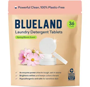 BLUELAND Laundry Detergent Tablets, 36 Count, Spring Bloom Scent, Plastic-Free Eco-Friendly Pods, Sheets, Liquid Alternative - Safe for Sensitive Skin, Gentle