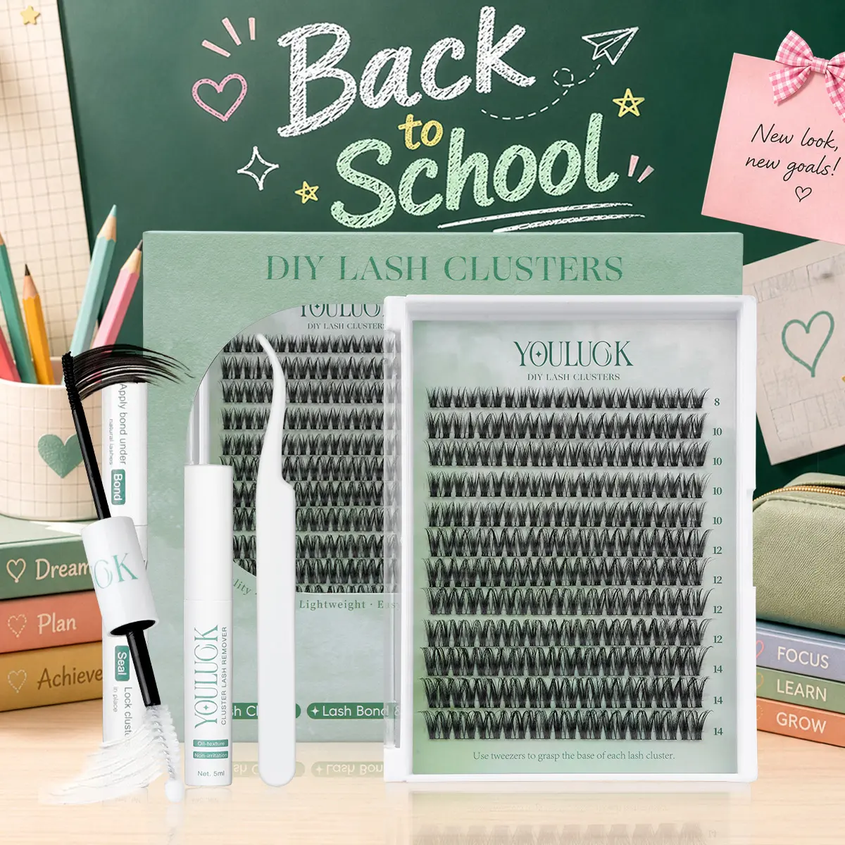 Velvet Touch | YOULUCK Lash Clusters Waterproof Long-Lasting Individual Eyelash Extensions with Ultra-Thin Band Bond & Sea l& Remover Makeup For Girls Beginner Friendly,back to school
