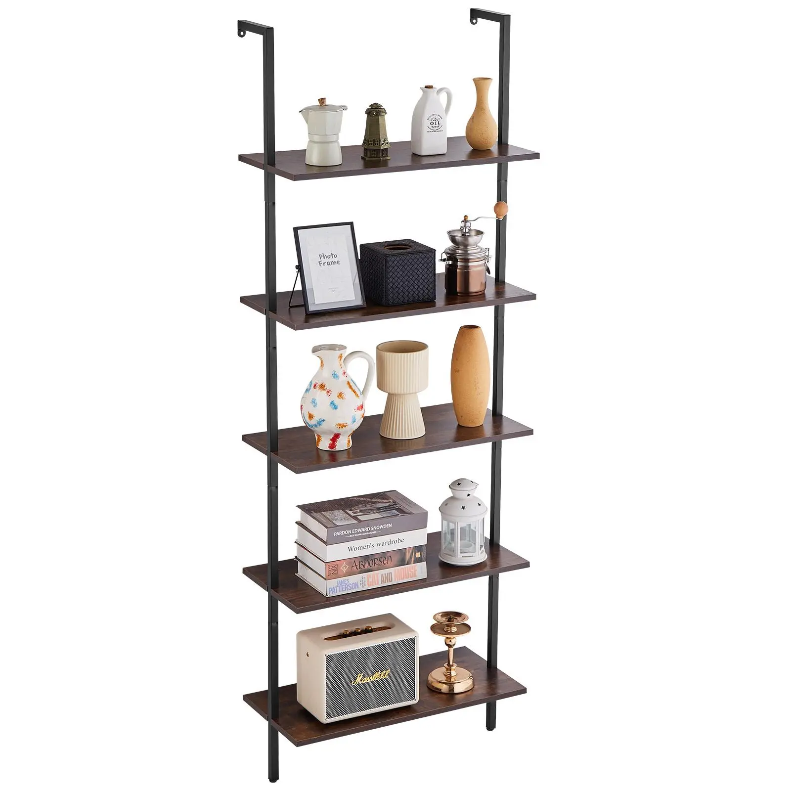 【SummerFinds】VEVOR 5-Tier Carbon Steel Industrial Square Pipe Floating Wall Organizer Shelf, 24x11.8in Frame with Easy Installation, 12.6" Between Shelves, Precise Measurements Sundries Holder for Kitchen, Study (Black), Decorative, Floating Shelves