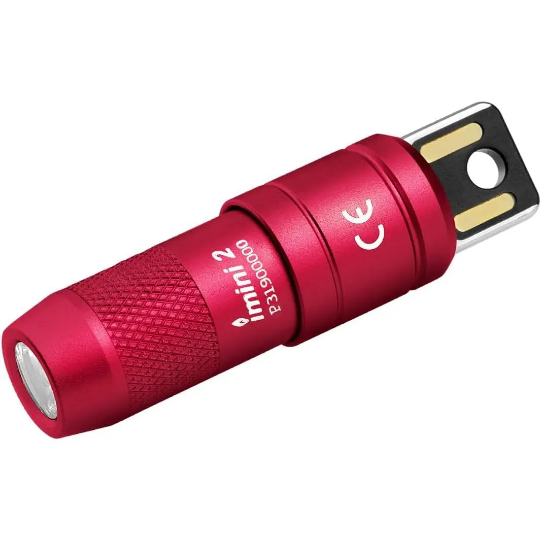 IMINI 2 EDC Rechargeable Keychain Flashlight - 50 Lumens Portable LED Lights, Built-in Battery Powered, USB Port, 0.69 oz, IPX6 Outdoor Rating, Cool White, for Everyday Carry Emergencies (Passionate Red)