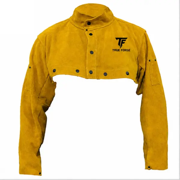 TRUE FORGE Men's Worker Long Sleeve Cow Split Leather Welding Jacket - Heat & Flame Resistant, Kevlar Thread Sewn, Cape Design, Ergonomic Design, Button Closure, Full Arm Coverage, Construction Industrial Work Safety Coat