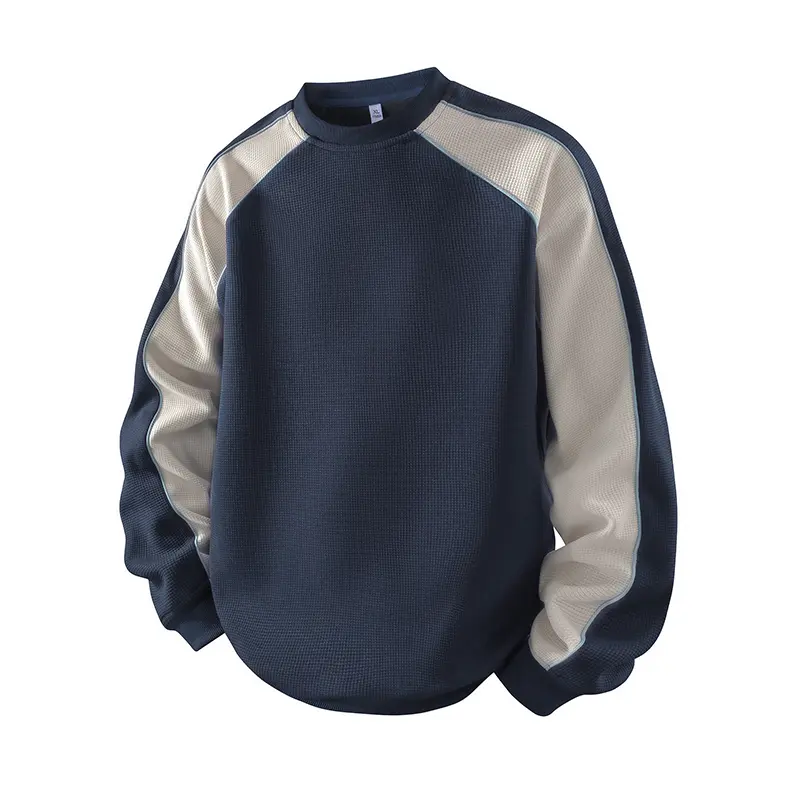 Men's Minimalist Colorblock Loose-Fitting Crew Round Long Sleeve Sweatshirt - Polyester Blend, Casual Athletic Base Layer, Chic Sporty Men’s Clothes, Outfit Inspiration, Standard Sizes (M, XL)