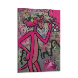 Pink Panther Poster Wall Art Canvas,CartoonArt, Kids Room Decor, Playful WallDecor, Waterproof Canvas PosterPrint,Dopamine Decor Luxu