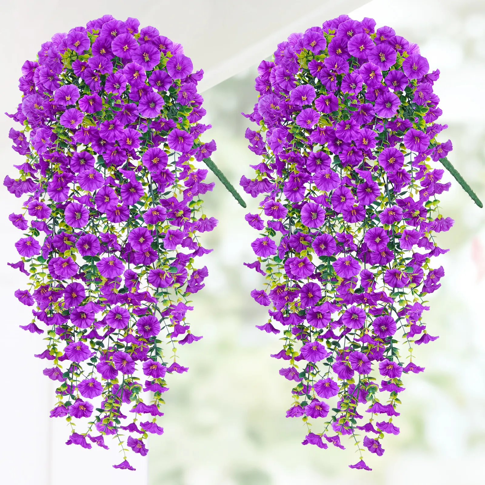 Artificial Hanging Flowers for Outdoors, Fake Hanging Plants Flowers for Outdoor Spring Summer Decoration,UV Resistant Artificial Hanging Flowers for Home Porch Patio Garden Decor