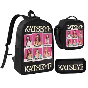 Stylish Katseye Themed Daypack Set, 3PCS All-Match Student Backpack Kit with Insulated Lunch Tote and Pencil Pouch, Breathable Oxford School Bag for Girls Teens Youth