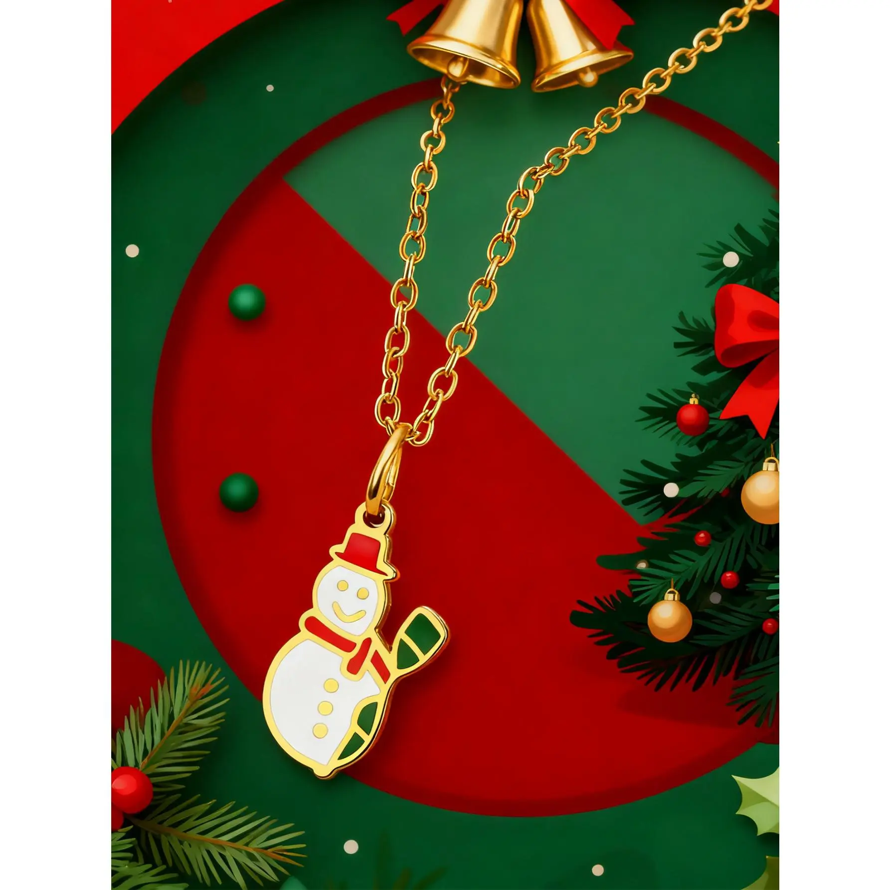 Cute Snowman Pendant Chain Necklace, Unisex Stainless Steel Geometric Jewelry for Christmas Holiday Party, Chain & Link, Cute Christmas Vibe, Holiday Fashion Accessory, Casual, Chain Jewelry Necklaces