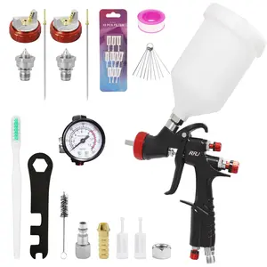 RRJ A610 LVLP Air Spray Gun Premium Kit, LVLP Paint Gun Updated Version, 1.3/1.5/1.7mm Nozzles & Air Regulator Auto Paint Gun for House Painting, Car Primers and Top Coat automotive mode adjustable High-Pressure Aluminum budget