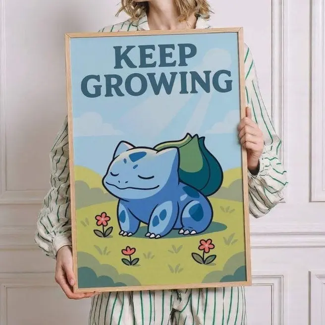 Bulbasaur Poster, Japanese Tapestry Poster, Anime Wall Art for Bedroom, Unframed Wall Art, Home Decor Turtle Designs Vibrant Cartoon Design