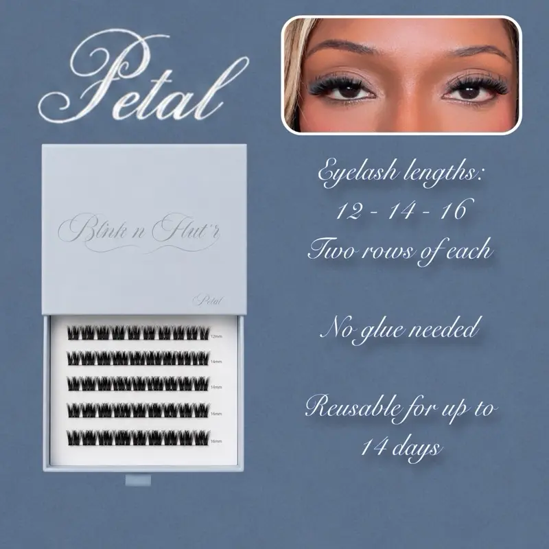 BLNK N FLUT'R Lash Clusters - No Glue, Self Adhesive, Reusable, Medium Wispy, Long Curl, Curly Wispy, 66 Pieces