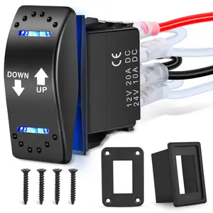 Niligft Down Up Polarity Reverse Blue LED Switch DPDT 20A 12V 24V 7PIN Momentary Rocker ON Off ON Toggle with Jumper Wires and Adaptor for Control Motor for Hoist Crane Linear Actuator fathersdaygift