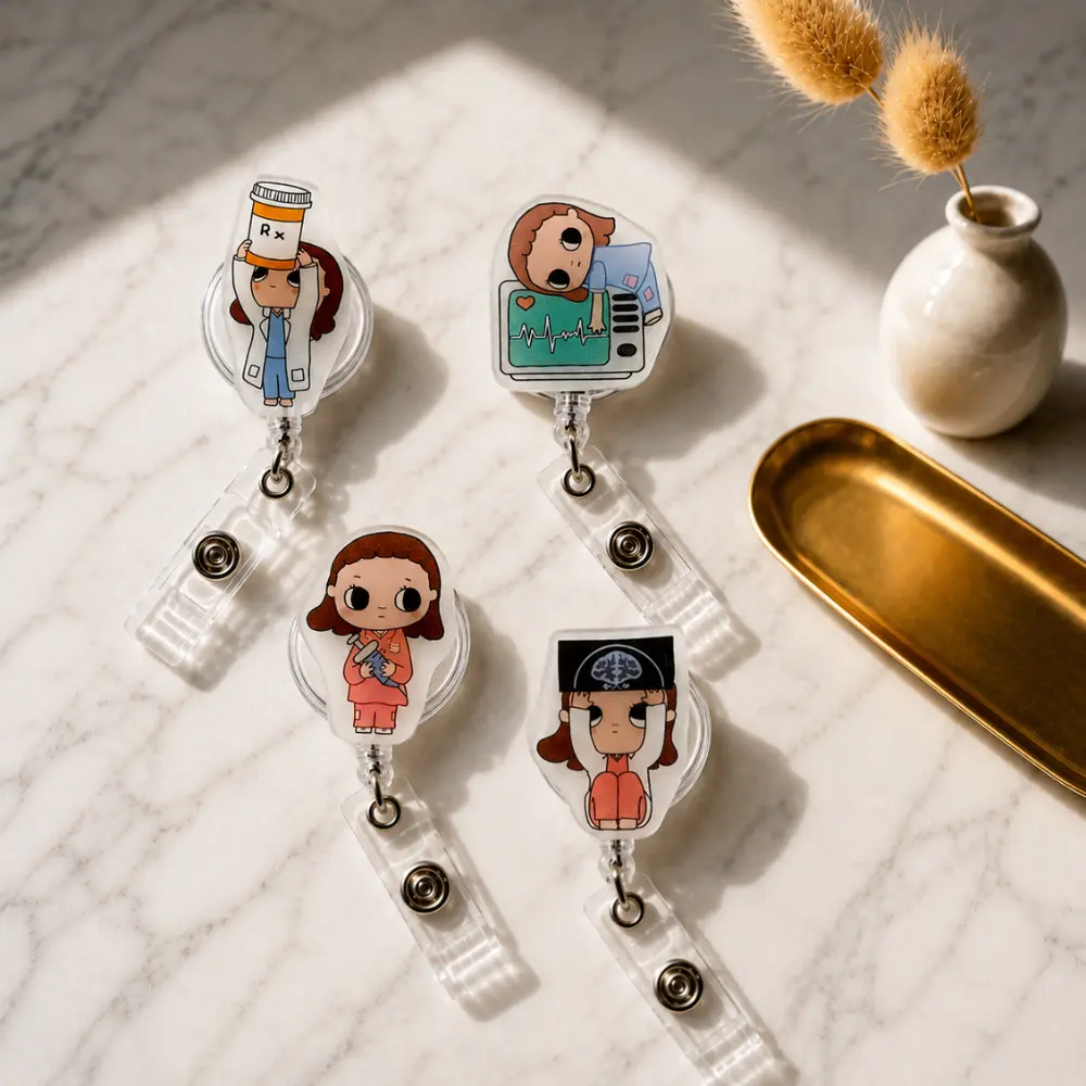 Badge Reel, Nyota On-Call Cuties Series, Cute Nurse Pharmacist Healthcare Worker Retractable ID Holder, Medical Staff Gift