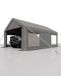 Gaomon 10x20 ft Heavy Duty Outdoor Car Canopy Portable Garage with Metal Frame, 200g PE Tarp Cover, Front & Rear Roll-Up Doors, 4 Windows, Quick Setup Gray Shed for Boat & Pickup Storage, Heavy Duty Canopy
