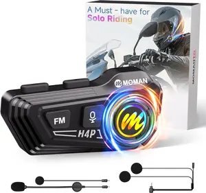 Moman H4P Motorcycle Helmet Headset Wireless 5.1 Hi-Fi Speakers Noise Reduction for Single Use with RGB Light & FM Radio