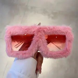 Women's Oversized Pink Large-Frame Plastic Non-Prescription Glasses - Lightweight PC, Fuzzy Texture Decorative Eyewear, Party Supplies Accessory for Costume & Daily Wear