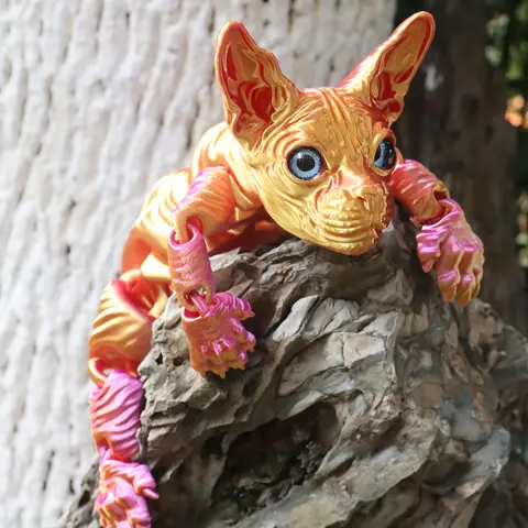 3pcs Large 3D Printed Sphynx Cat Statues (19.96in & 9.06in) - Movable ADHD 3D Fidget Stress Relief Toys for Adults, Whimsical Desktop Decoration Ornaments, House Decor Home Goods Gifts