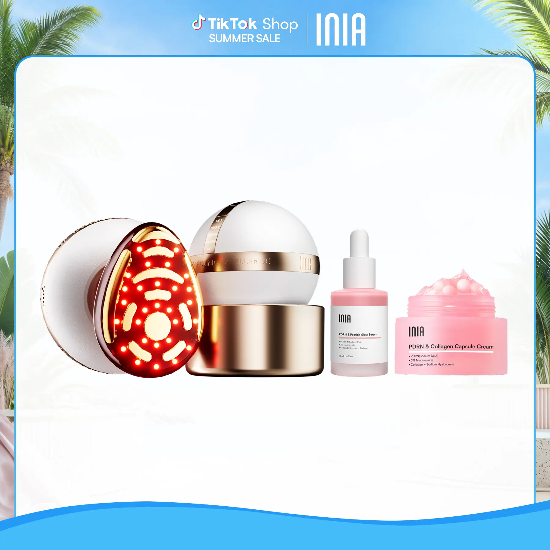 INIA SPHERA & PDRN Peptide Repair Skincare Bundle – RF & LED Anti-Aging Facial Device with EMS Microcurrent, Red Light & Cryo Cooling for Lifting & Firming, Plus Peptide Cream & Serum for Deep Repair & Hydration.,Mother's Day Special Gift