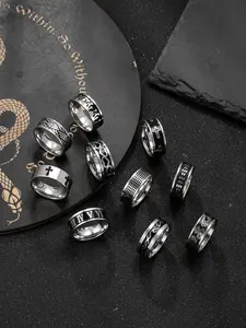Men's Stainless Steel Ring Set, Stackable Rings, Punk Style Fashion Accessories, Casual & Party Wear, Perfect Birthday Gift, National Day Discount