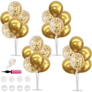4 Set Gold Balloon Centerpieces for Table, Balloon Stand Kit for Gold Party Decorations,Birthday Decorations Engagement 50th Anniversary Graduation Decoration 2026 New Years Eve