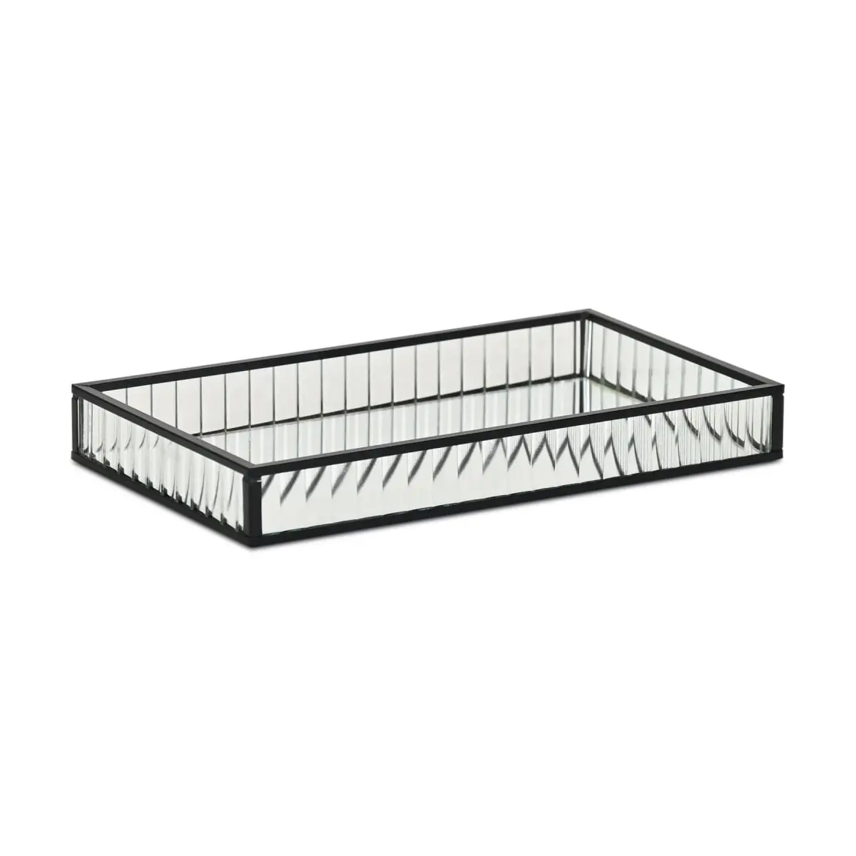 Cheungs 6136BK-S Veldra Small Black Rectangular Fluted Glass Coffee Tray