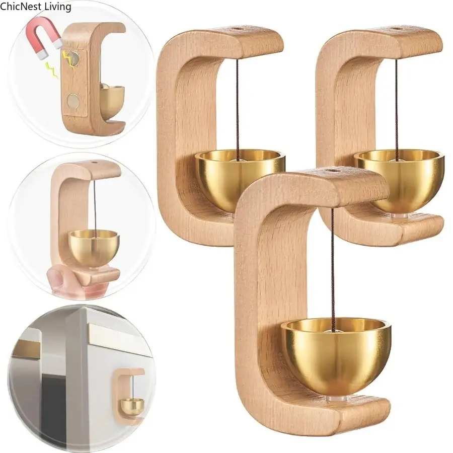 1/2/3Counts Magnetic Hangable Entry Door Bell,Suction Door Type Solid Wood Wind Chime, Vintage Door Bell Hanging Ornament,  Home Decor Supplies, Wall Decor, Modern, Doorbell